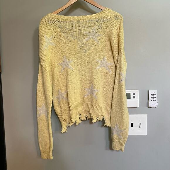 Blank Paige Sweater Yellow Star Distressed Sz M/L V Neck Oversized Pullover NEW - Picture 2 of 11